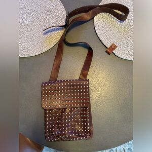 Brown leather studded crossbody.